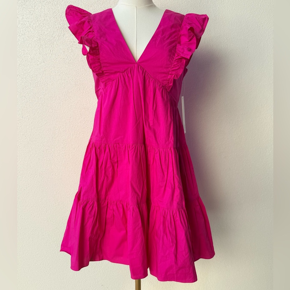 NWT Bloomingdale’s exclusive Aqua hot pink tiered cotton Dress. Summer staple!